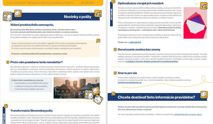 Fotka - Newsletter Slovenskej pošty.
