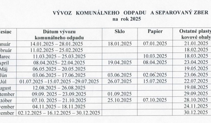 Fotka - Vývoz komunálneho odpadu a separovaný zber na rok 2025
