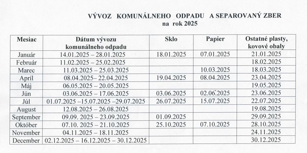 Fotka - Vývoz komunálneho odpadu a separovaný zber na rok 2025