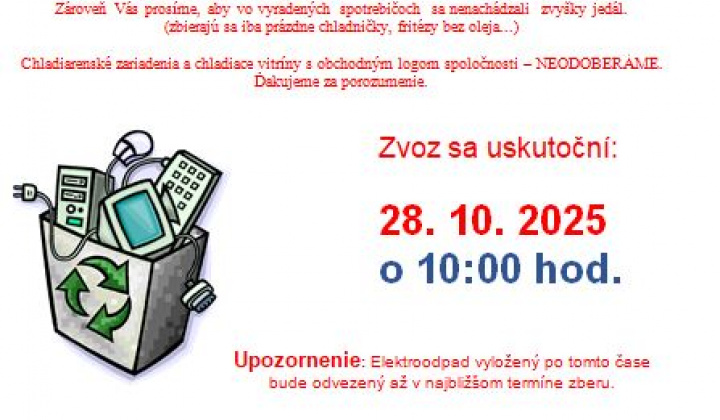 Fotka - Zber nefunkčných elektrospotrebičov 28.10.2025 o 10:00