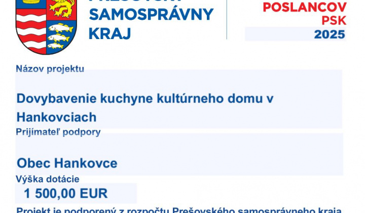 Fotka - Dovybavenie kuchyne kultúrneho domu v Hankovciach