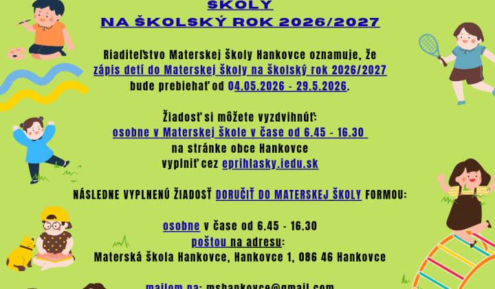 Fotka - Zápis detí do MŠ Hankovce